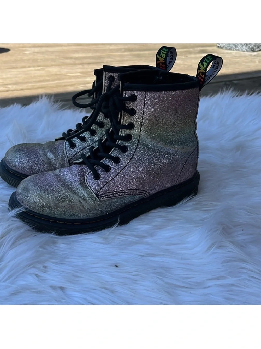 Dr. Doc Martens 1460 Pastel Glitter J Sparkle Boots Kid Size 2 AirWair